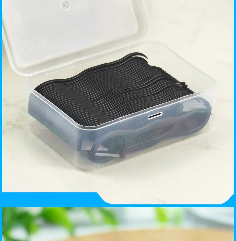 치실 Flat Dental Floss Bamboo Charcoal Dental Toothpick Teeth Cleaning Organic Dental Teeth Floss Tooth Clean Stick Oral Hygiene