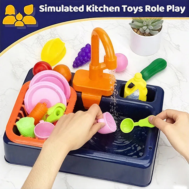 Kid Toddler Children's Kitchen Dishwashing Toy Circulating Water Electric Pretend Play Housework Dishwasher Sink Educational Toy