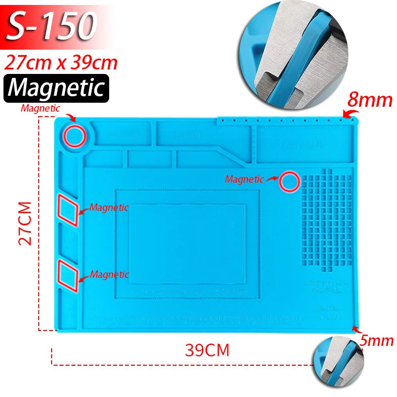 Soldering Station Mat Silicone Work Mat Heat Resistant 932°F Anti-Static Magnetic Mat for Electronic Phone Laptop Watch Repair