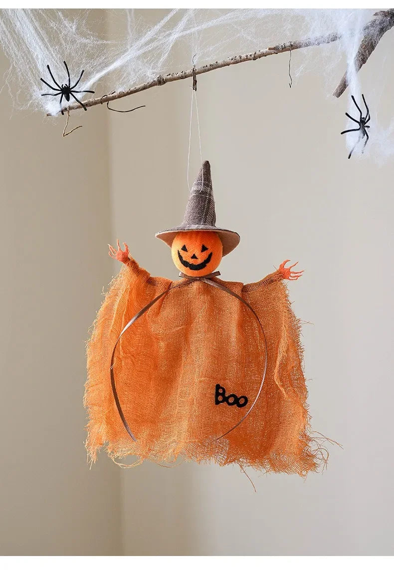 Halloween Party Decoration Mesh Pumpkin Boo Black Hat Witch Doll Ghost Pendants Happy Halloween Day 2025 Haunted House Favor