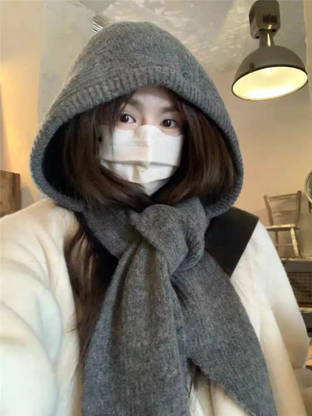 Knitted Winter Balaclava Thickened Hooded Hat Ear Protection Cap One-Piece Winter Accessories Neck Protection Scarf Y2K Style