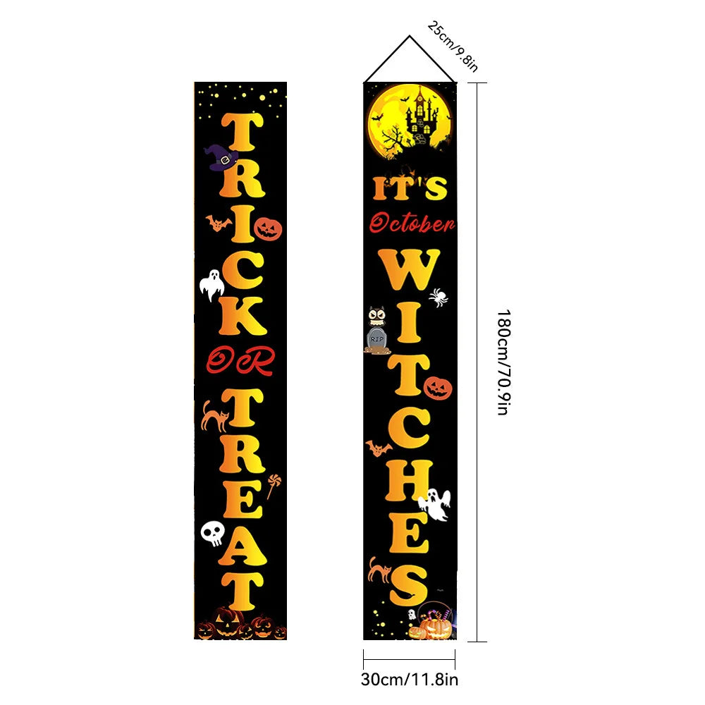 Halloween Couplet Horror Theme Festival Carnival Party Decoration Polyester Backdrops Pumpkin Skeleton Pattern Door Curtain