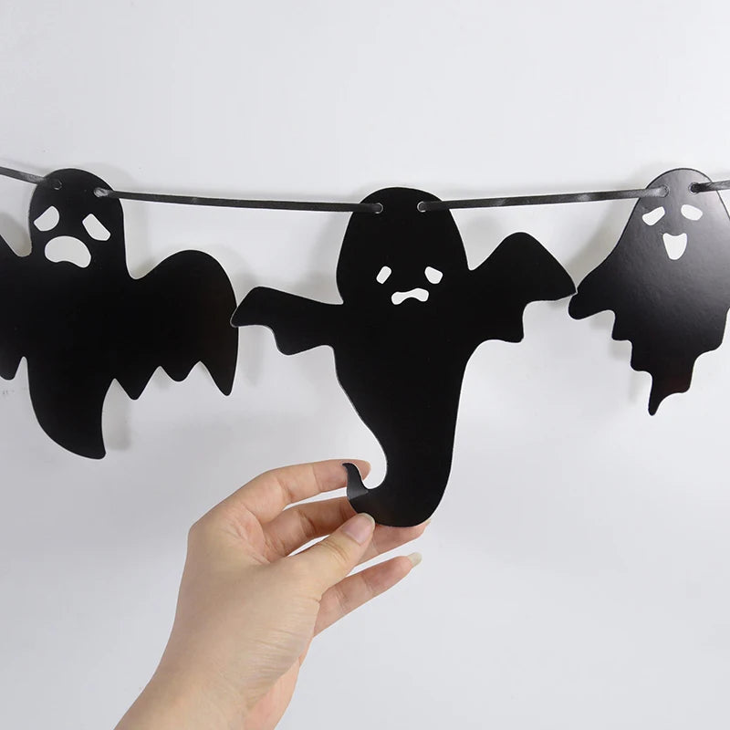 Halloween Hanging Banner Garland Cute Ghost Paper Bunting Kids Favors Happy Halloween Party Decorations For Home Horror Props