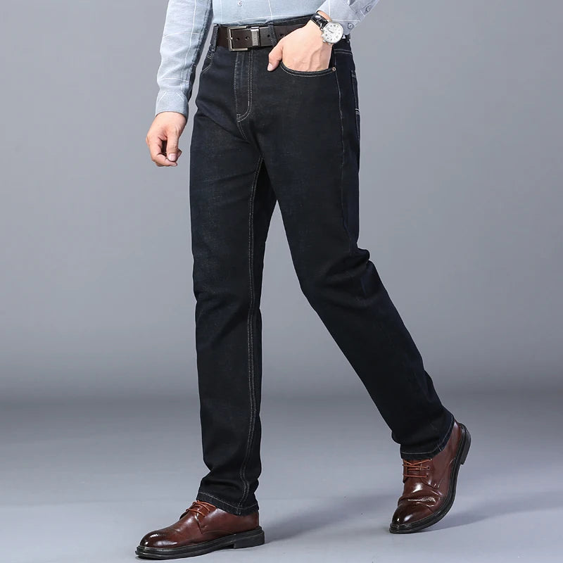 Classic black men's jeans Straight leg baggy plus size pants Wear comfortable dark pants Thin pants for dad gift dad pants