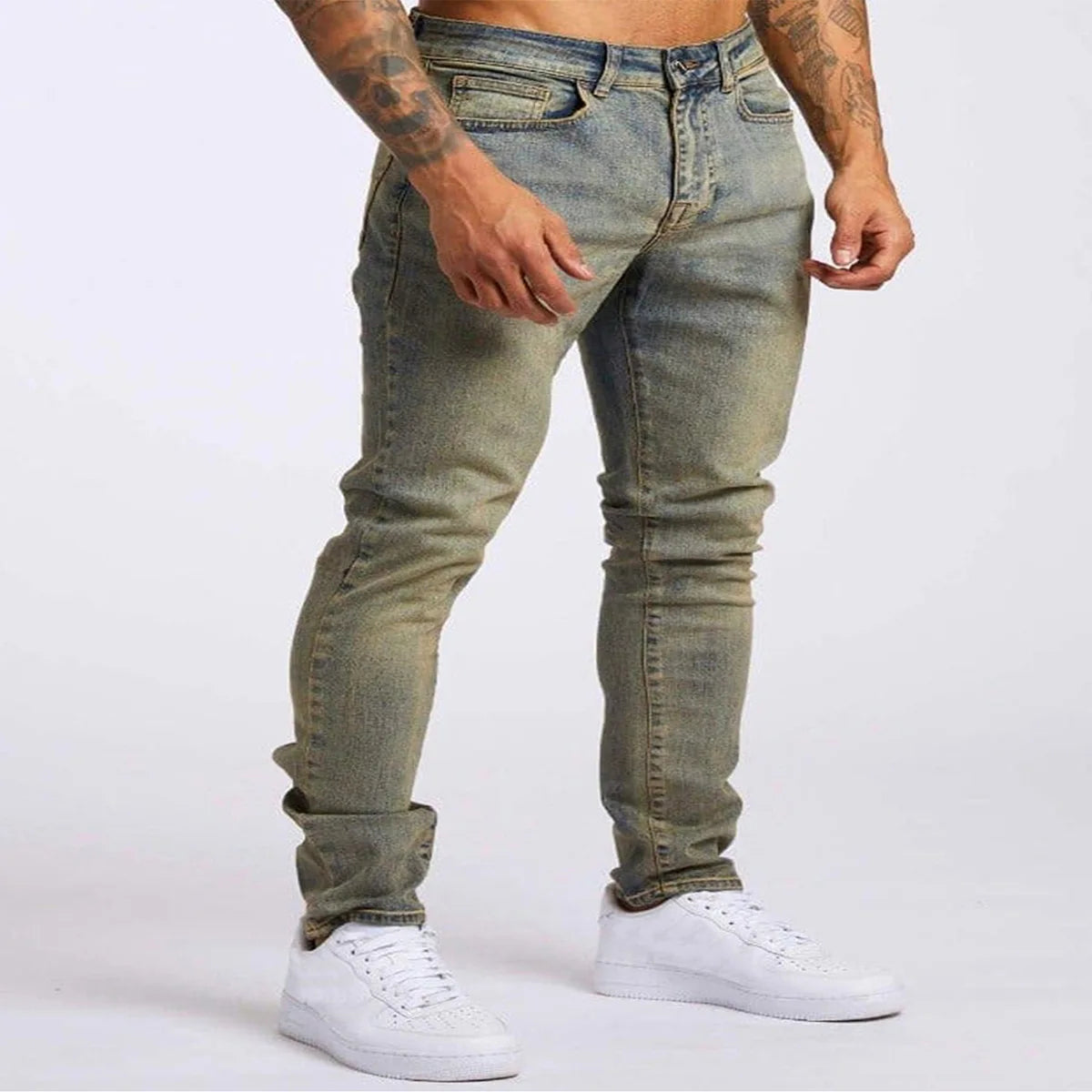 2025 New style denim men's pants, Instagram trend, black slim-fit high-waisted denim jeans for men