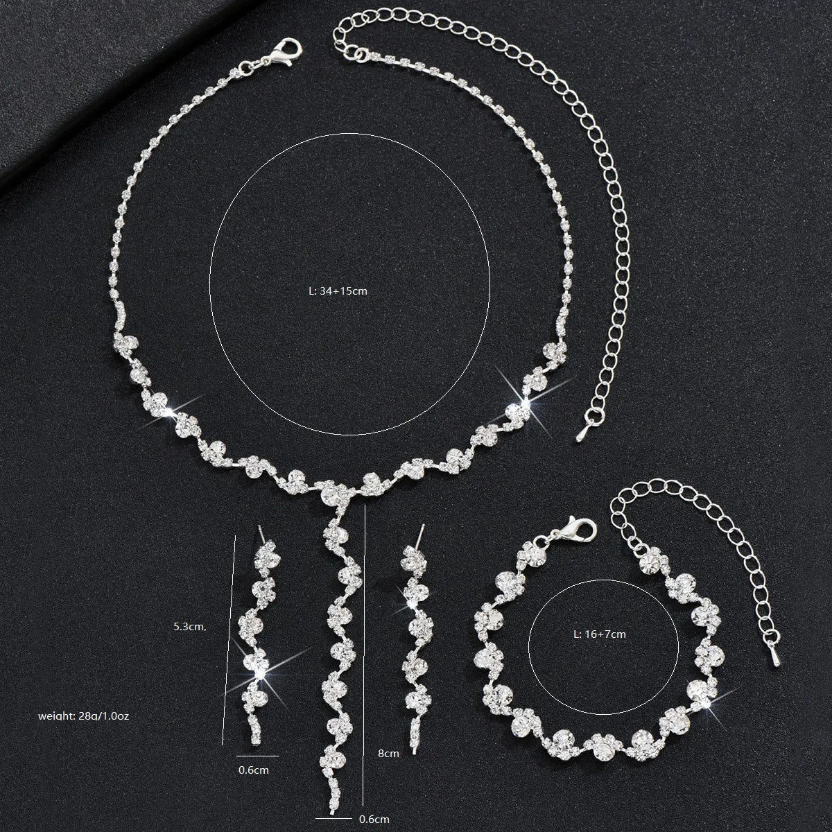 BLIJERY Trendy Fashion Rhinestones Crystal Women Jewelry Sets Long Tassel Necklace Earrings Bracelet Bridal Wedding Jewelry Sets