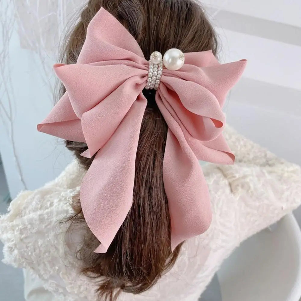 Fashion Girls Women Hair Accessories Headdress Big Bow Ponytail Clips Ribbon Bowknot