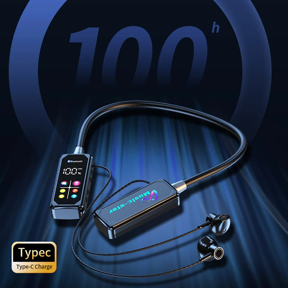 Bluetooth 5.4 Earphones with HD Screen TWS Wireless Headsets Neckband Headphones HiFi Stereo Noise Reduction Earbuds for Live