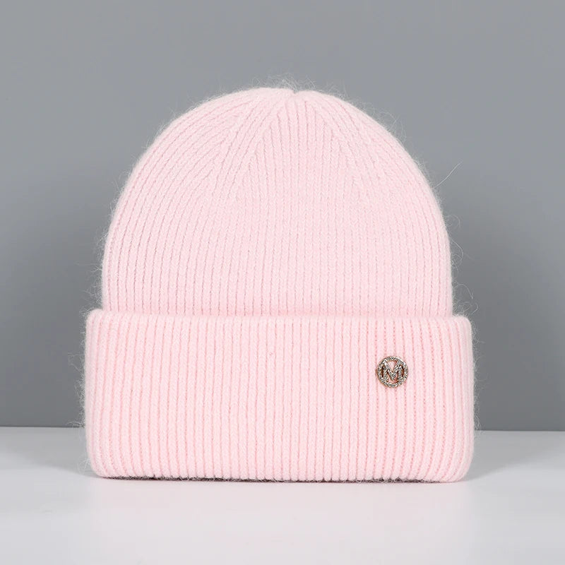 Winter Hats For Women Rabbit Fur Beanie Hat Woman Knitted Skullies Beanies Solid Wool Soft Autumn Winter Cashmere Caps Bonnet