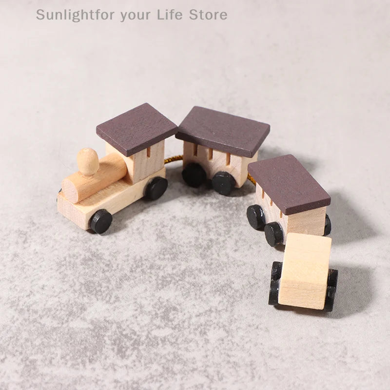 Christmas Wood Train Dollhouse Miniature Kid Pretend Play Toy Mini Scenery Xmas Table Top Ornament Party Decor Navidad Gift