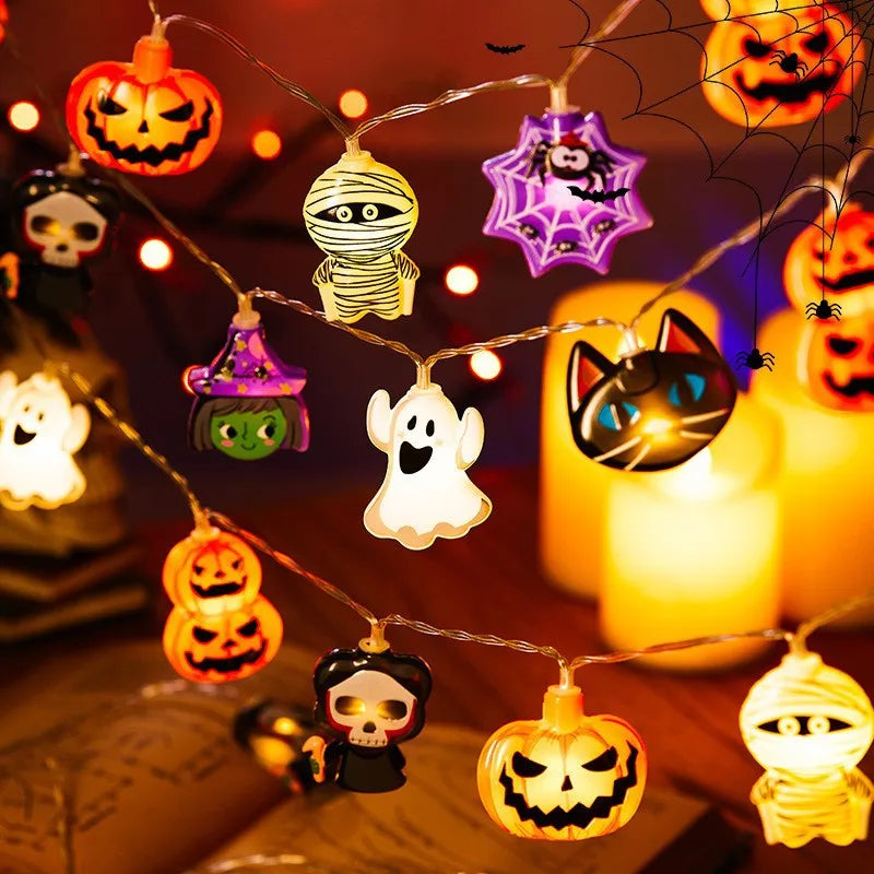 2024Halloween Decoration1.5M 10LED String Lights Pumpkin Ghost Spider Hanging Lamp Home Decoration Happy Halloween Party Supplie