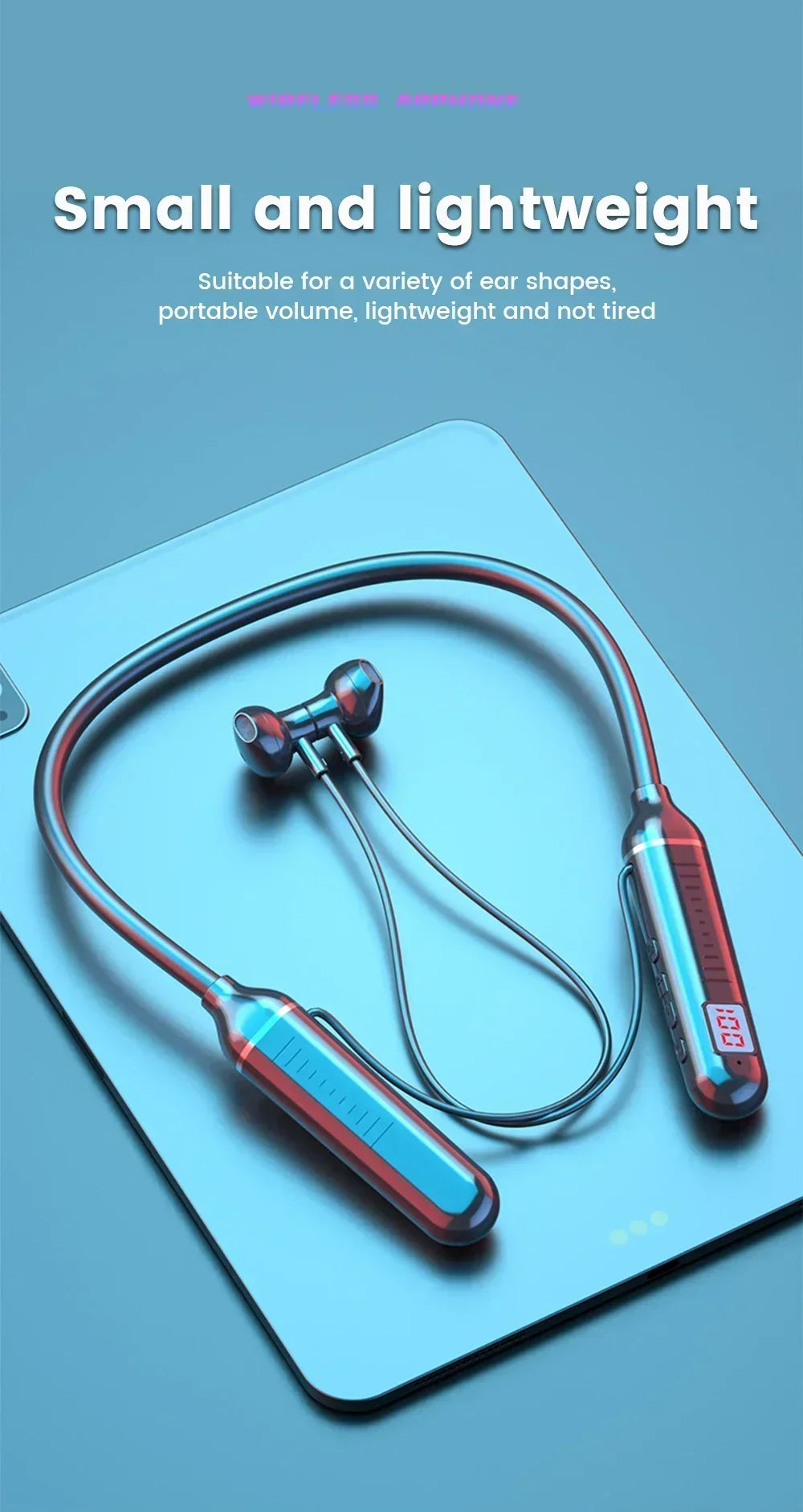 Wireless Bluetooth Earphones Neckband Headphones Gaming Stereo Sports Headset Halter Waterproof Magnetic Earbud with LED Display