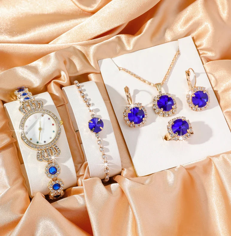 No gift box, small and fashionable design, versatile temperament, diamond jewelry set for women, 5 pieces.