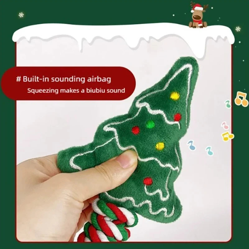 Christmas pet cat and dog toys, cartoon and cute, biting, sound-sounding, teething, knot toys, holiday party pet supplies