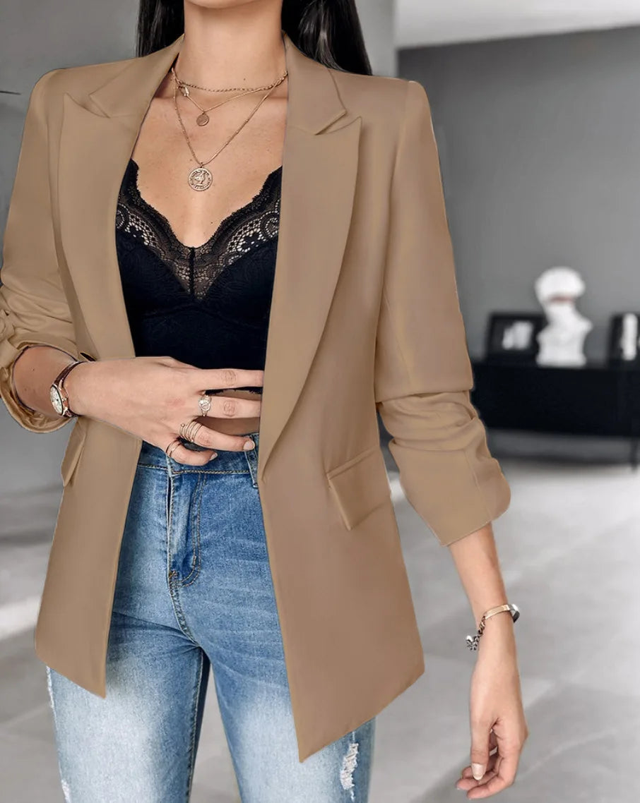 Denim Jacket for Women Autumn Winter Long Sleeves Turn Down Collar Thin Outwear Suit Tops Slim Womens Commuting Vest Jacket
