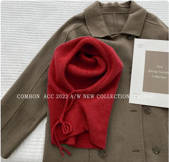 Winter Balaclava Hats For Men&Women Unisex Knitted Hooded Caps Outdoor Warmer Drawstring Hats One-Piece Neck Collar Beanies Cap