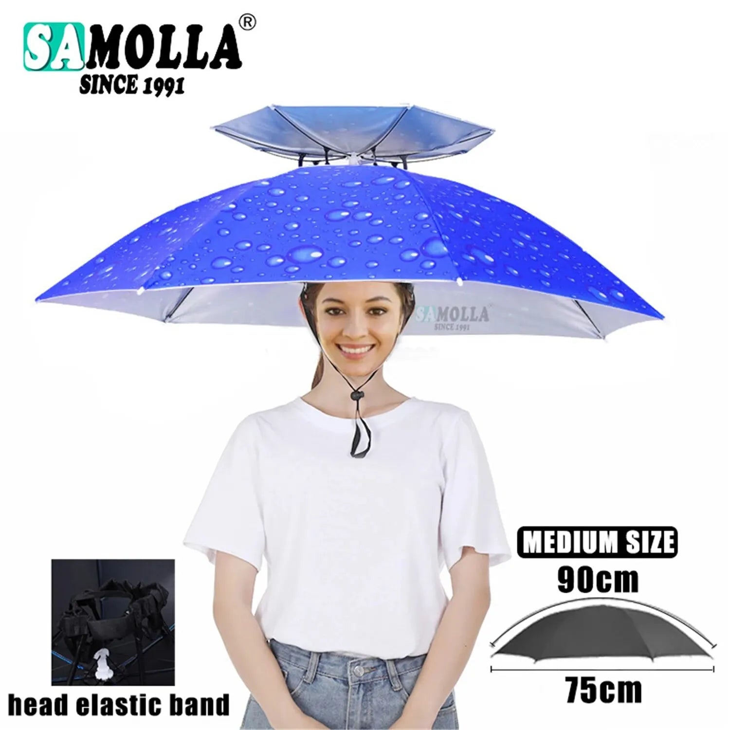 Rain Umbrella Hat Foldable Sun Shade Waterproof Fishing Headwear Cap Beach Head Hats Double-Layer UV Protection Sunscreen