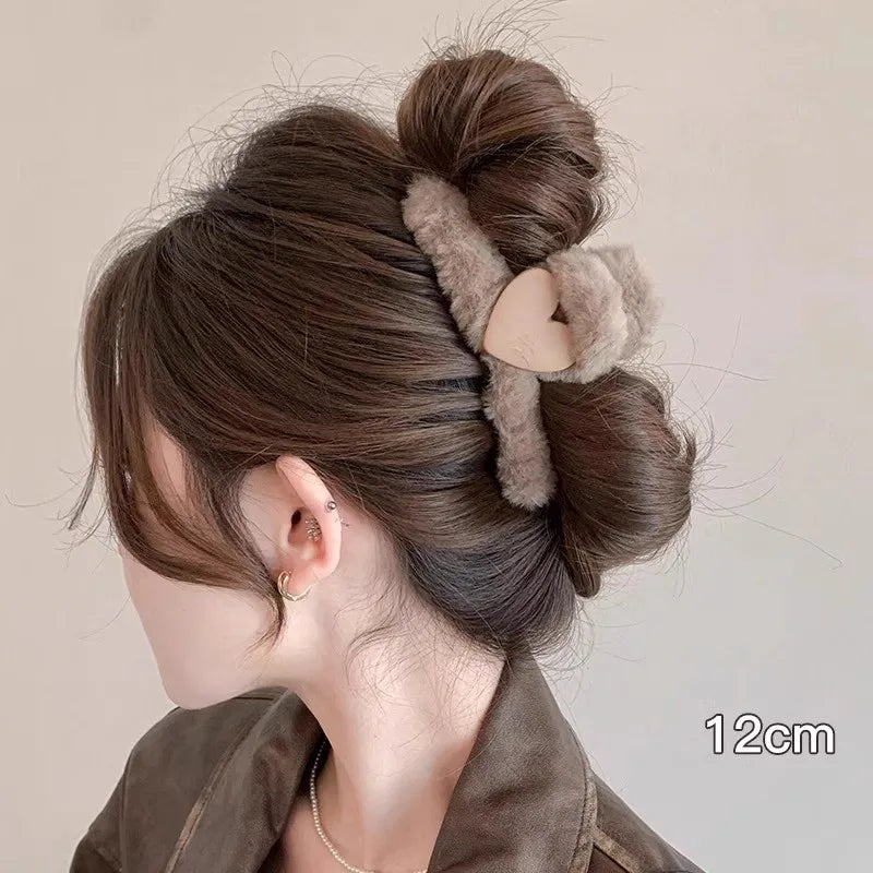 Winter Plush Hair Claw For Women Girls Sweet Hair Ornament Long Thich Hair Hairpin Headband Hair Clip Fashion Hair Accessories