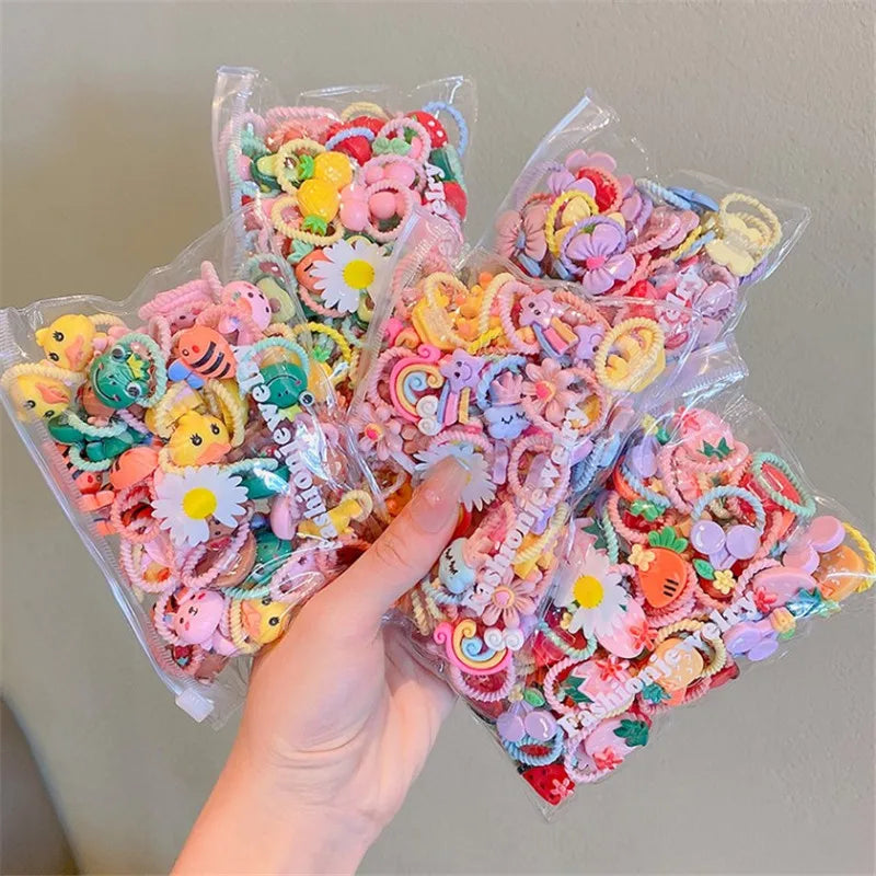 20Pcs/Lot Girls Hair Accessories Small Size Thumbs Elastic Hair Bands Rubber Scrunchies Cartoon Headwear Cute Children Headdress