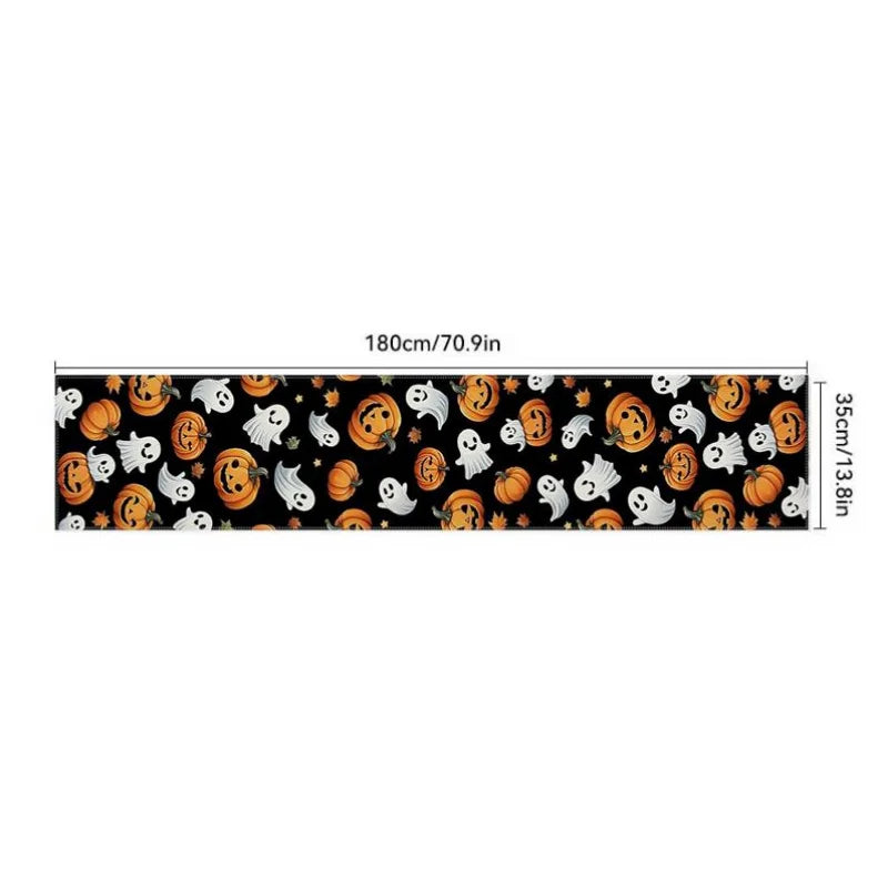 Halloween Polka Dot Ghost Pumpkin Cat Polyester Table Runners Party Decor Reusable Dining Table Runners Halloween Decoration