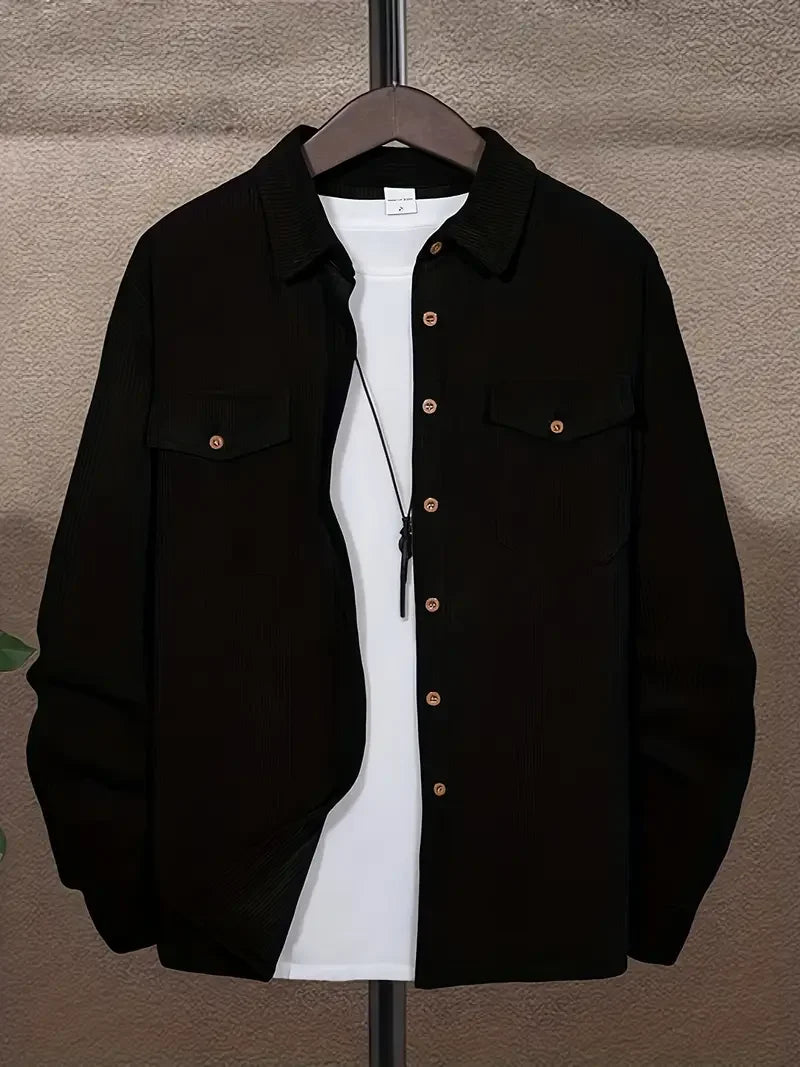 Men's Corduroy Jacket Casual Fashionable Streetwear Travel Ready Pocket Pure Color Top for Shopping And Leisure