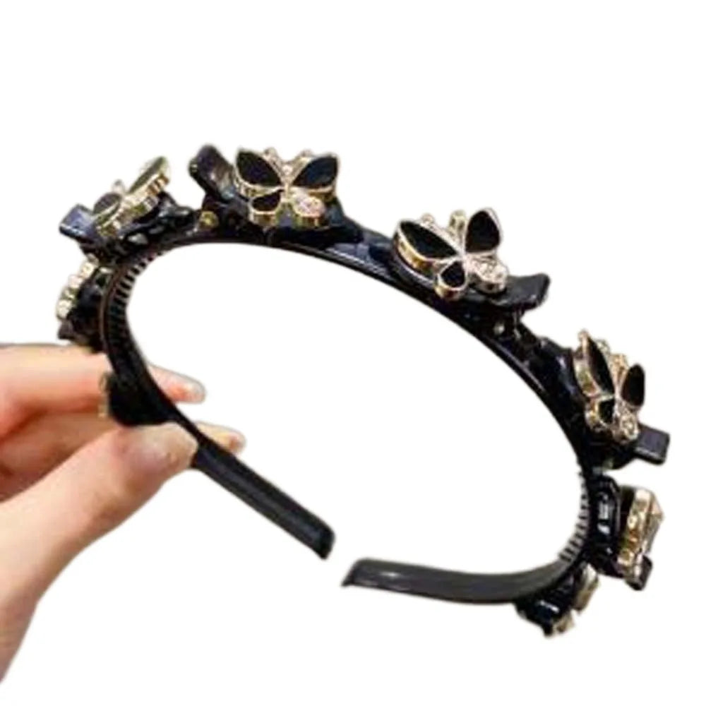 Hair Accessories Elegant Hair Bands with Clips Shiny Sweet Women Butterfly Hair Hoop Hair Weaving Tool Headwear Hairband Gifts