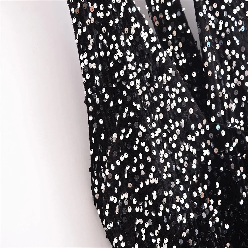 Autumn Winter Women  Sleeveless Slim-fit Sexy Backless Sequin Hanging Neck Mini Dress New Fashion Party Dress for Women Vestido