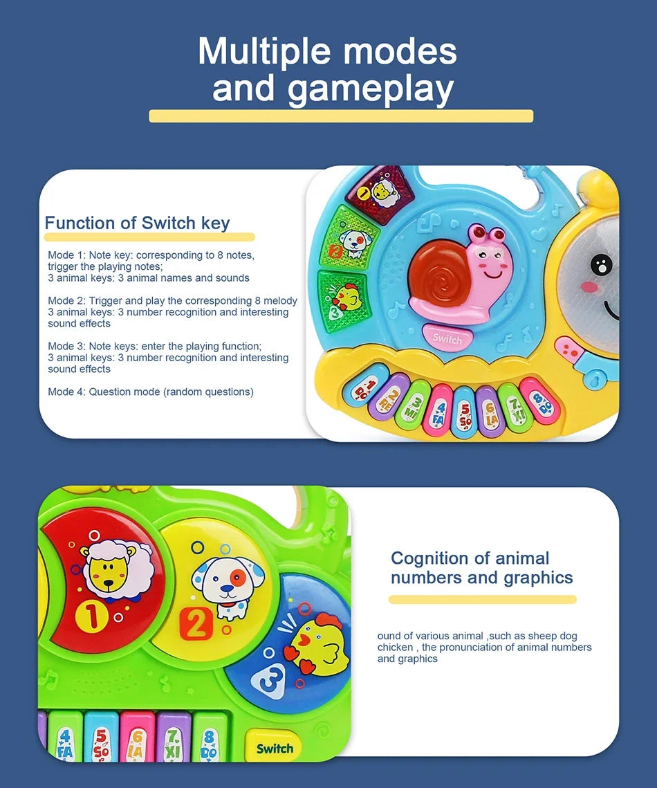 Kid Cartoon Piano Keyboard Game Electronic Multifunctional Toy Animal Sound Flashing Light Baby Instrument Educational Toys Gift