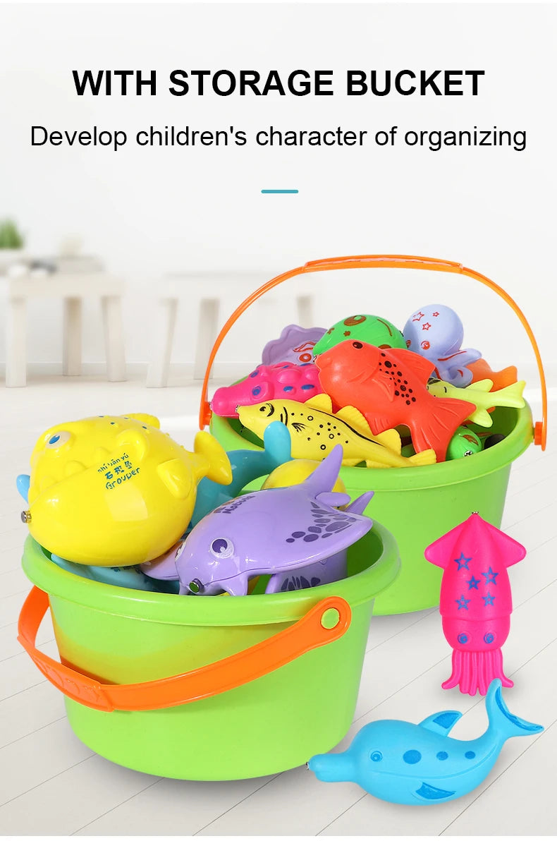 Kids Fishing Toy Set Play Water Toys for Baby Magnetic Rod and Fish with Inflatable Pool Outdoor Sport Puzzle Toys for Children