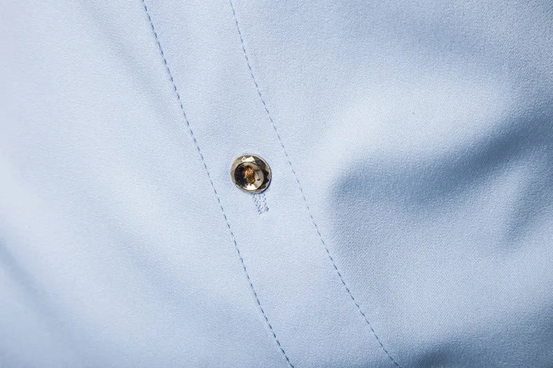 2025 Men's Oblique Button Dress Shirt High Quality Long Sleeve Slim Embroidery Shirts Men Stand Collar Business Wedding Camisas