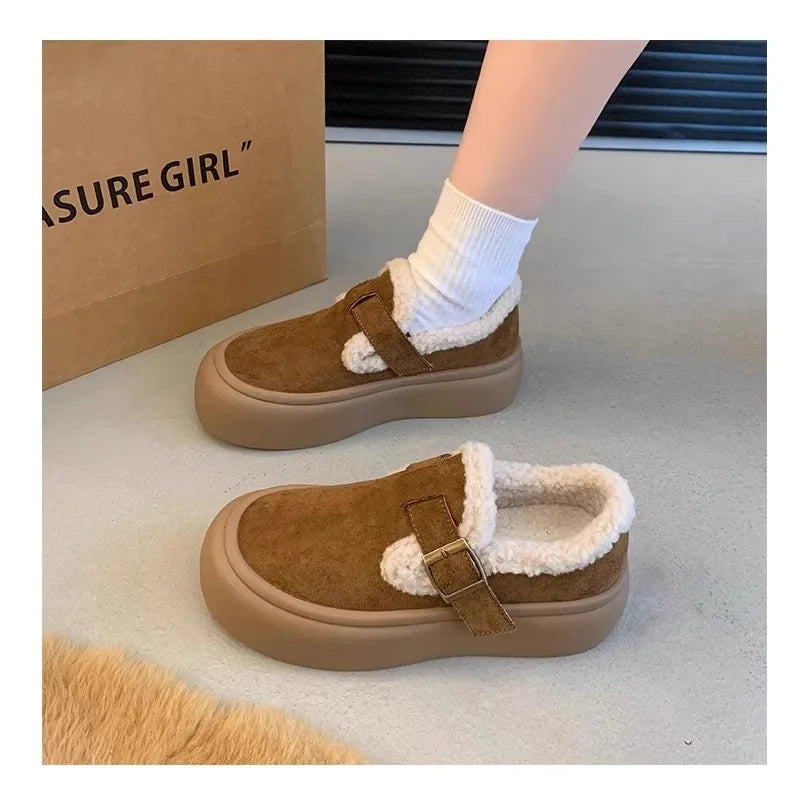 Low Heels Shoes Woman Flats Round Toe Loafers Fur Clogs Platform Autumn Slip-on Dress Creepers Fall Slip On Winter New Rome Rubb