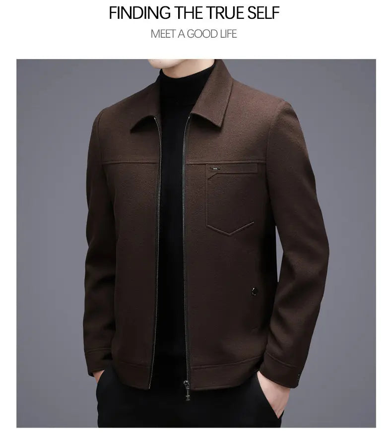 Men's woolen jacket, fashionable short style for middle-aged men's autumn and winter, lapel wool warm coat, thickened top for da