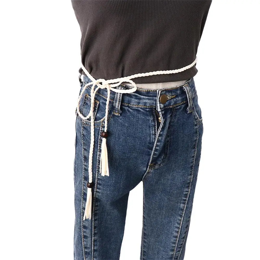 Dress Waistbands Accessories Bohemian DIY Wooden Bead Women Waist Chain Braided Tassel Belt Ethnic Style Belts Waist Rope
