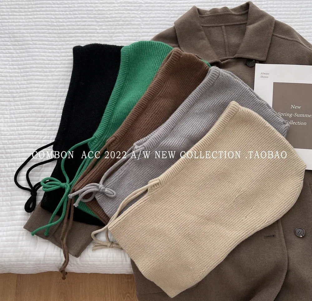 Winter Balaclava Hats For Men&Women Unisex Knitted Hooded Caps Outdoor Warmer Drawstring Hats One-Piece Neck Collar Beanies Cap