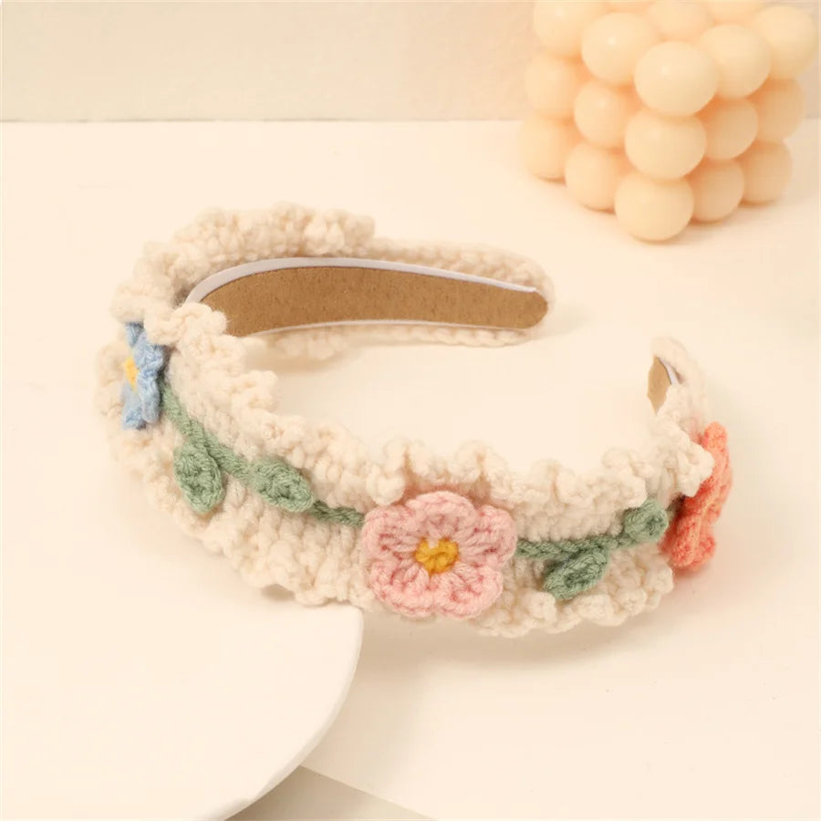 Fashion children's hair accessories winter hand-knitted wool headband lady cute girl heart flower wide headband hair accessories