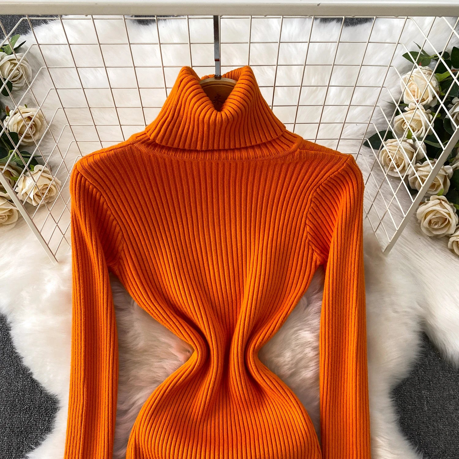 Women Winter Turtleneck Knittign Dress Stretch Slim Long Sleeve Soft Knitwear Dresses Female Casual Lining Simple Bottom Vestido