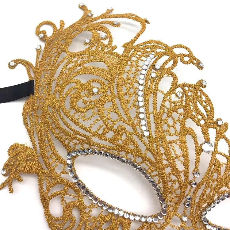Halloween Makeup Ball Adult Lace Mask With Acrylic Diamond, Gold Silver Phoenix Mask, Women's Sexy Party Princess Half Face Mask