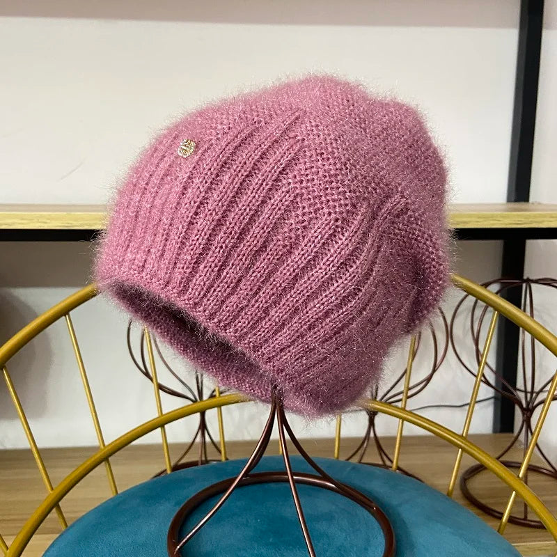 Winter Hats for Women Warm Thick Beanies Girls Outdoor Headwear Knitted Skulls Elastic New Striped Diamond Female Casual Hats