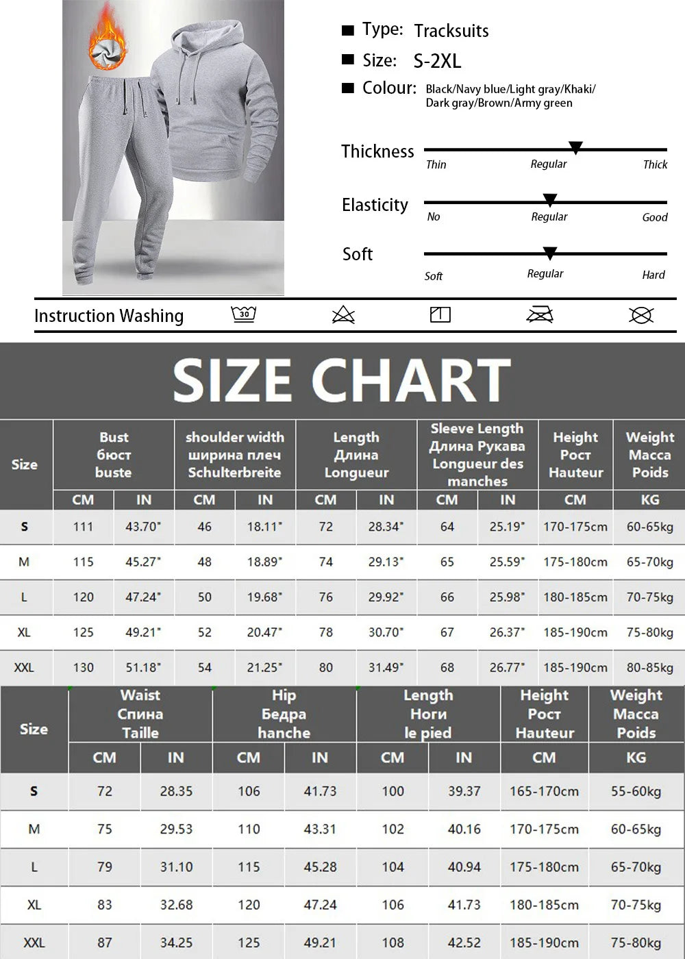 Tracksuit for Men Hoodie Sweatshirt and Pants Set Autumn Warm Sports Suits Male Casual Jogging Pullover Trousers 2 Pieces Sets