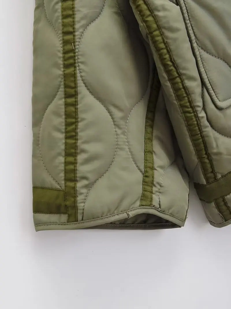 Quilted coat for women ETJ 2024traf QUILTED JACKET WITH TIES new beige drawstring high neck pocket clip cotton jacket for women