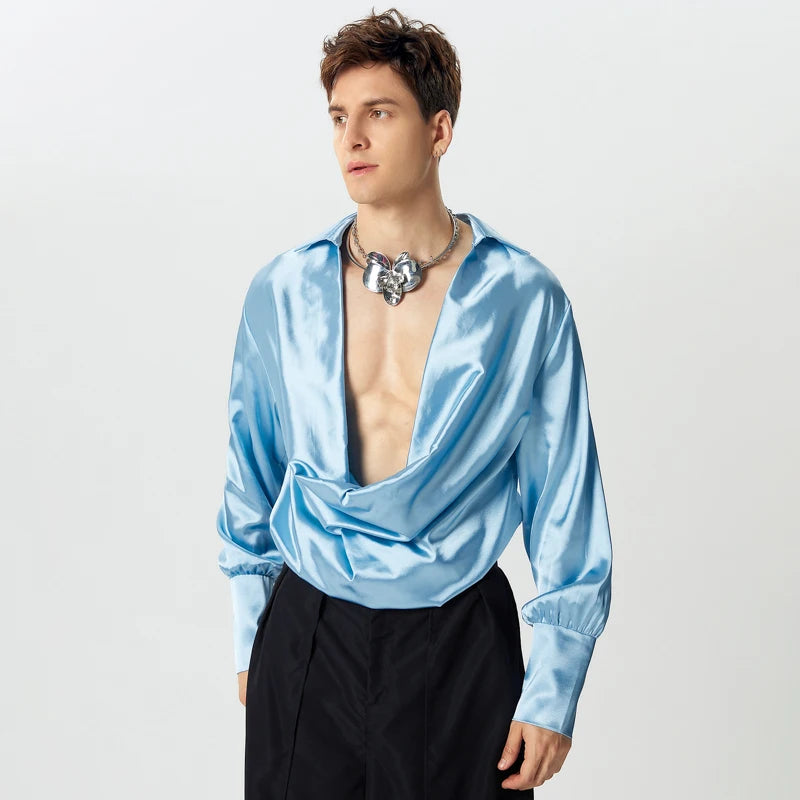 Men Shirts Casual Stylish Style Tops INCERUN Men's Shirts Sexy Male Solid Color V Neck Long Sleeve Fashion Men Clothing 2025