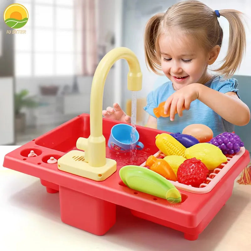 Children Toy Sink Electric Kid Dishwasher Water with Vegetable Fruit Food Cooking Pretend Play Toy Kitchen Role Play 3 Year Gift