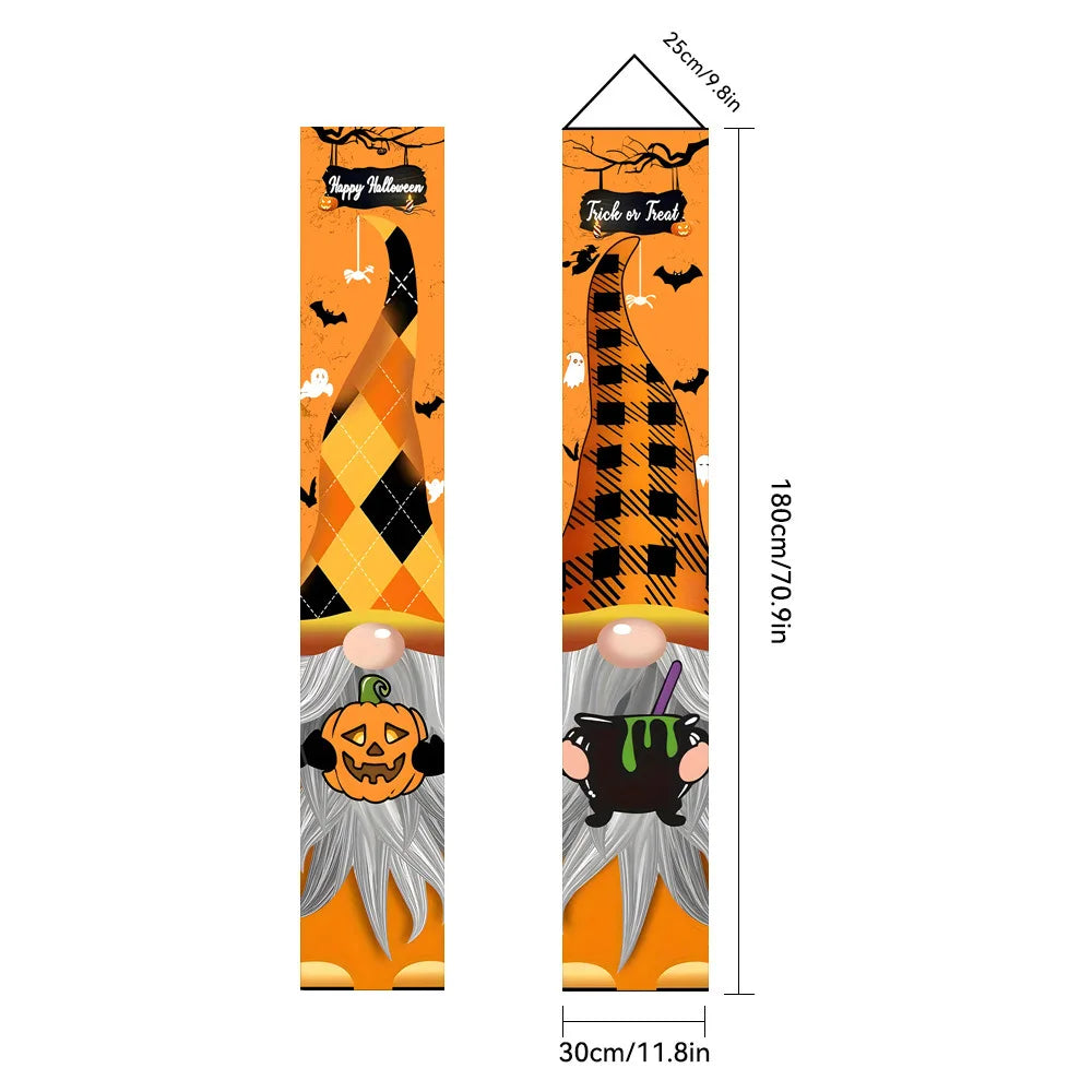 Halloween Couplet Horror Theme Festival Carnival Party Decoration Polyester Backdrops Pumpkin Skeleton Pattern Door Curtain