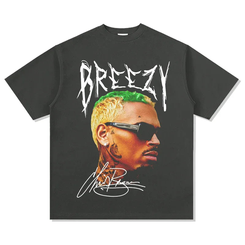 Men T-shirts Art 100% Cotton Chris Brown Breezy Shirt Funny Men Short Sleeve Graphic T-shirt Collection Sold By CMingShop