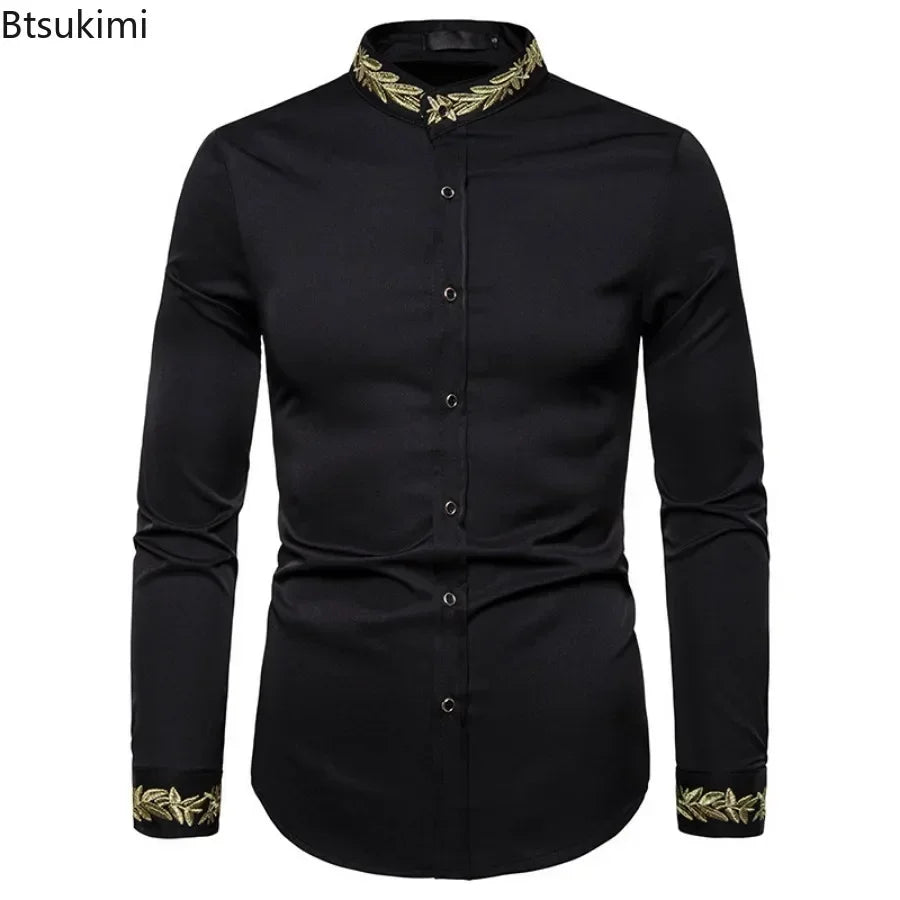 2025 Men's Summer Casual Long Sleeve Shirts Slim Fit Turn Down Collar Shirts Formal Office Business Shirts for Men Tops Big Size