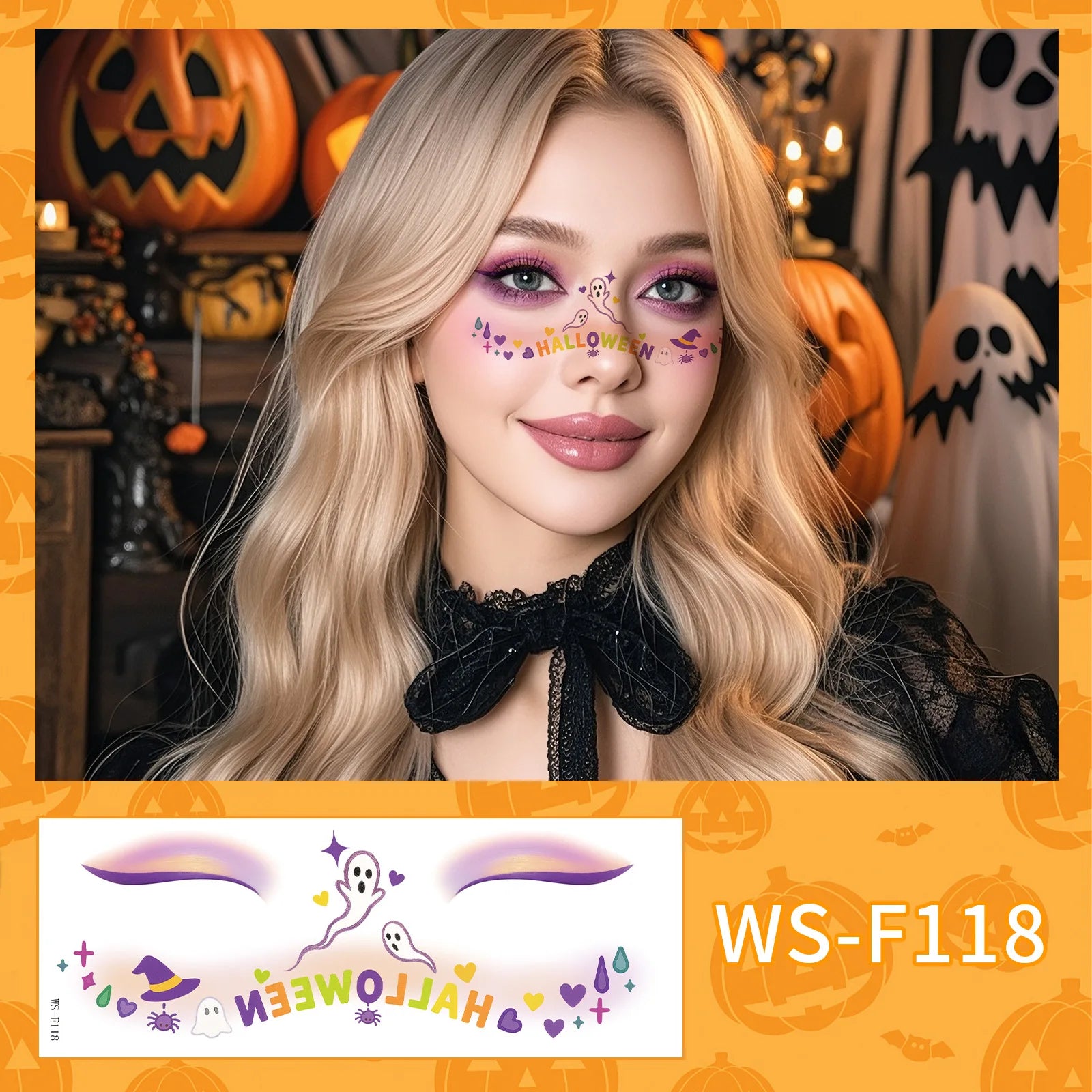 Halloween Makeup Face Stickers Cute Makeup Tattoo Stickers Waterproof and Sweat-Proof Tattoo Stickers