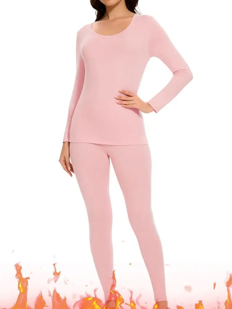 Women's Casual Warm Suit Long Sleeve Round Neck Bottoming Top Leggings Two-piece Set Solid Color Autumn Winter  Outfits Female