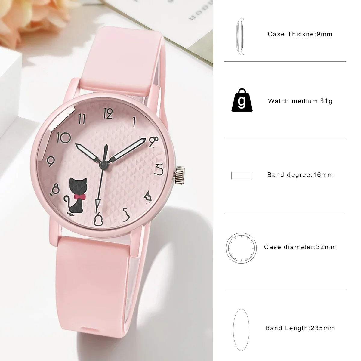 Women Watch Cute Cat Casual Wristwatch Quartz Watches for Women Clock Student Ladies Silicone Strap Watches Gift Reloj Mujer