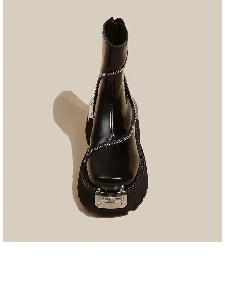 Black Shoes for Women Platform Boots Street Round Toe Ladies Shoes Non-slip Thick-soled Goth Boots Zapatos De Mujer