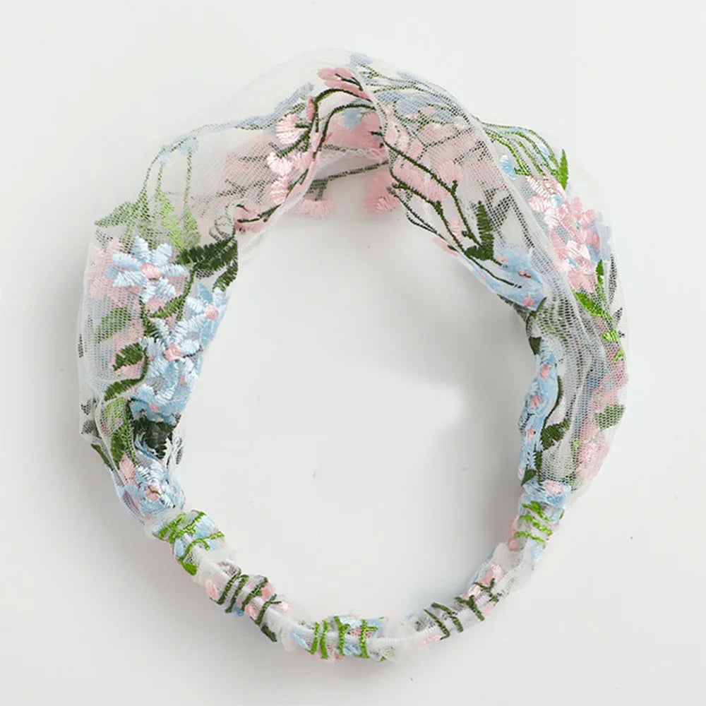 Simple Women Floral Embroidery Lace Face Wash Hair Band Hair Accessories Headdress Turban Headband